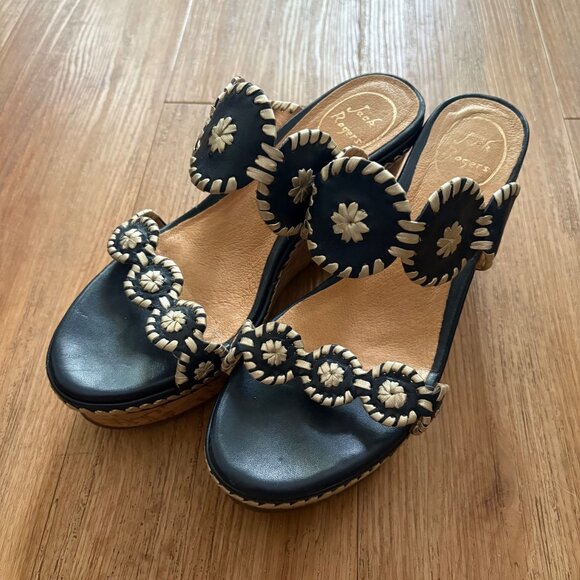 Jack Rogers Marabelle Espadrille Leather Cork Wedge Sandals Navy Blue Size 8 - Picture 1 of 9